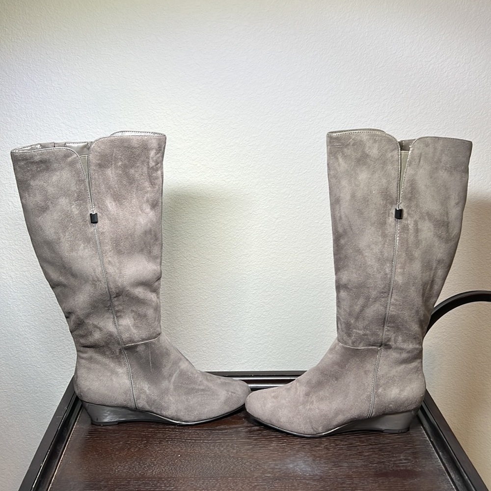 Impo Stretch Georgi Grey Faux Suede Wedge Boots